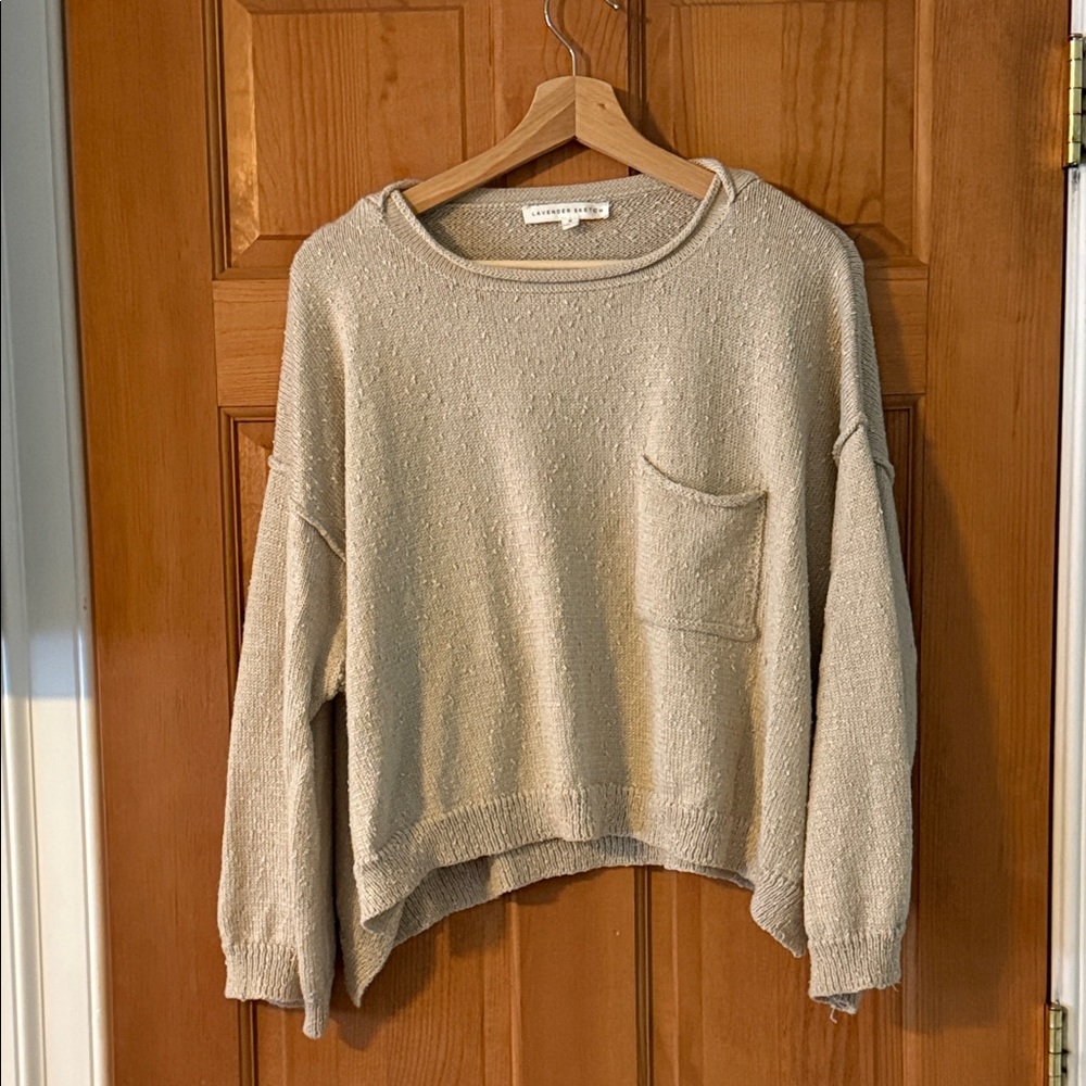 Lavender Sketch Size Medium Women's Light Tan Textured Crew Neck Sweater